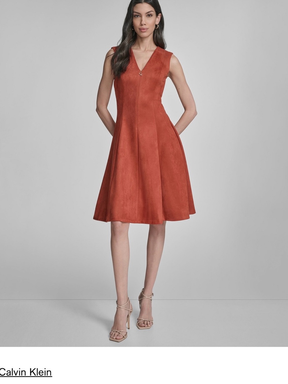 NWT Calvin Klein Sleeveless Rust A-Line Midi Dress